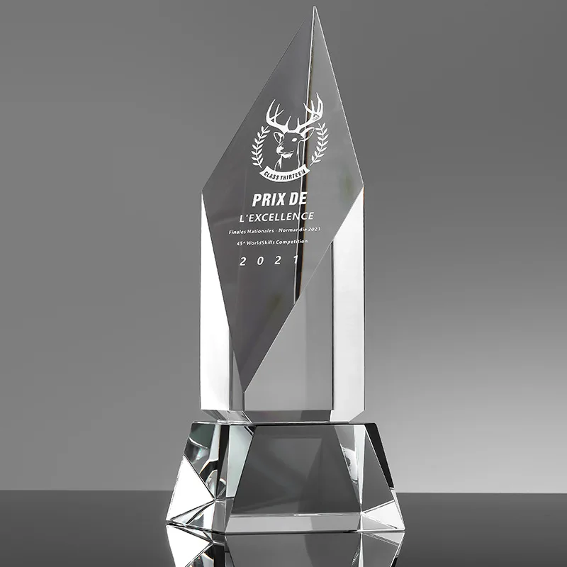 Brilliant crystal K9 crystal flame award with blue sides