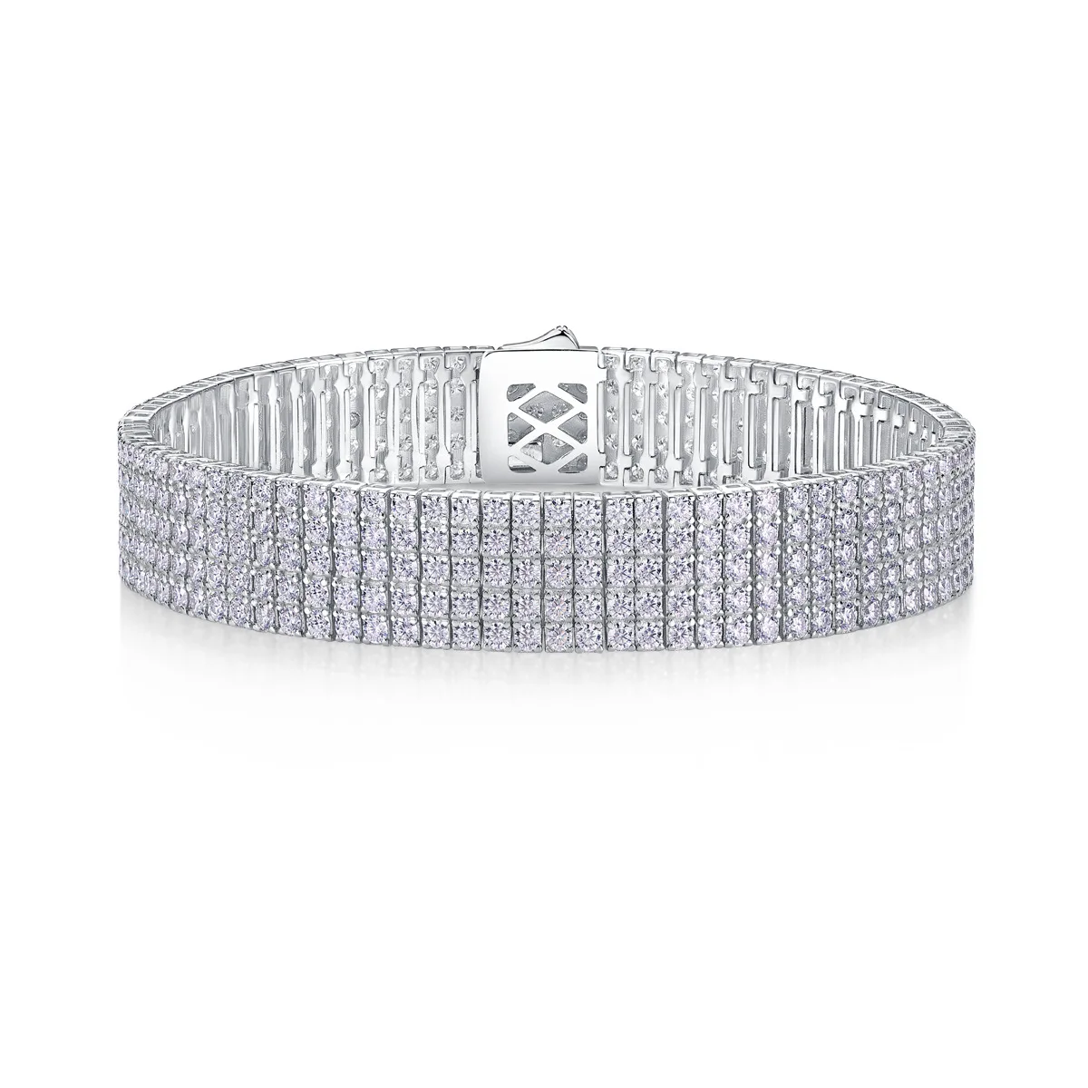 De 10MM Wide Moissanite Tennis Chain Five Rows Moissanite Tennis Link Bracelet 7.5inches 925 Silver Tennis Moissanite Chain