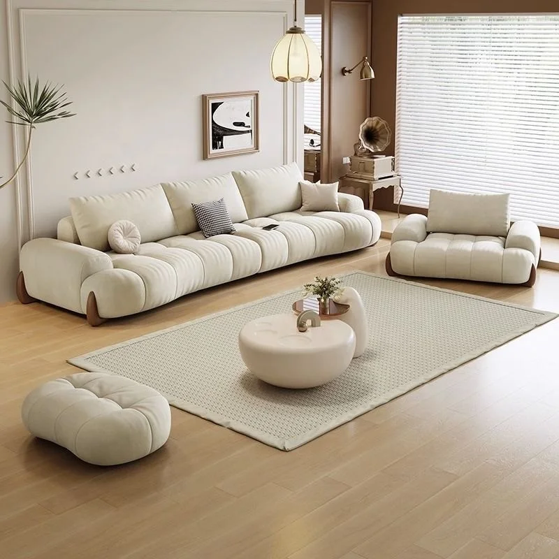 Anti-scratch sofa living room new modern minimalist white cream style curved cat scratch leather sofa