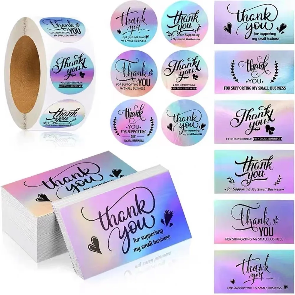 2024 New Design Large Stock of  Thank You  Sticker for Packing Round Laser Holography Sticker  Waterproof Plastic Round Sticker