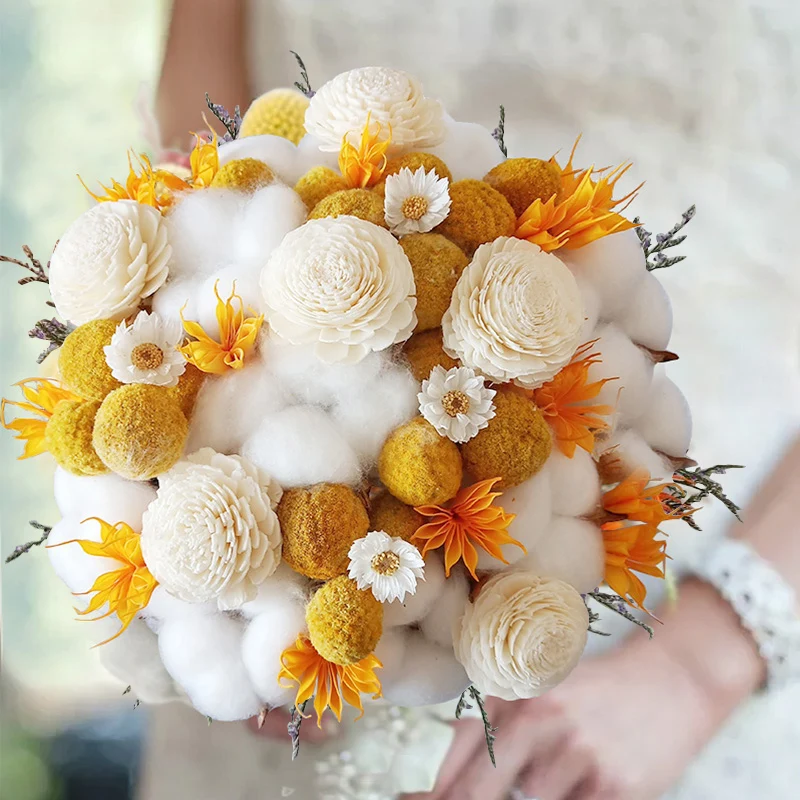 Hot sales 2020 Flower arrangement DIY artificial sunflower bunch preserved Golden billy ball for DIY home decor arrangement