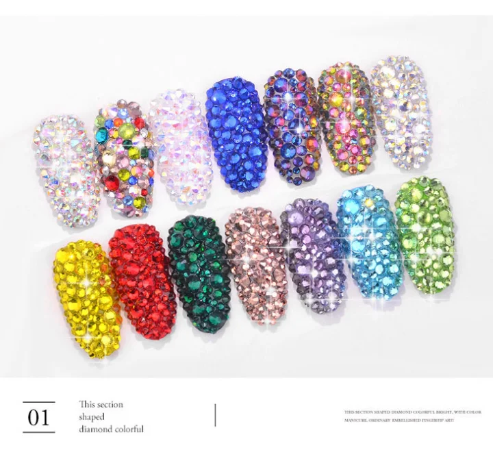  3D Nail art polish strip Trim Set Shiny diamond patch box packed 12 Grit Mixed Sizes AB Crystal