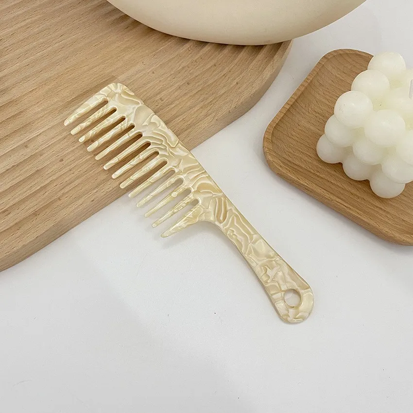 Factory Custom Logo Portable Anti Static Detangler Acetic Acid Leopard Marble Wide Tooth Comb Cellulose Acetate Hair Comb