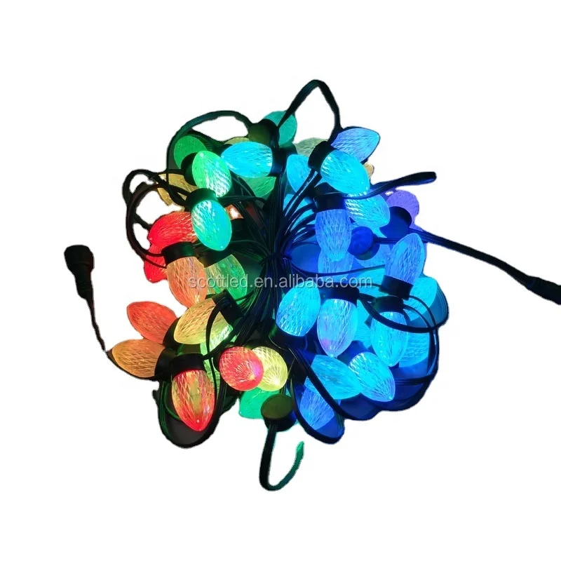 Пиксельные модульные струны S24 LED C9 модифицируемые WS2811 12 В постоянного тока; 50 шт./нить; Полный зеленый провод и корпус