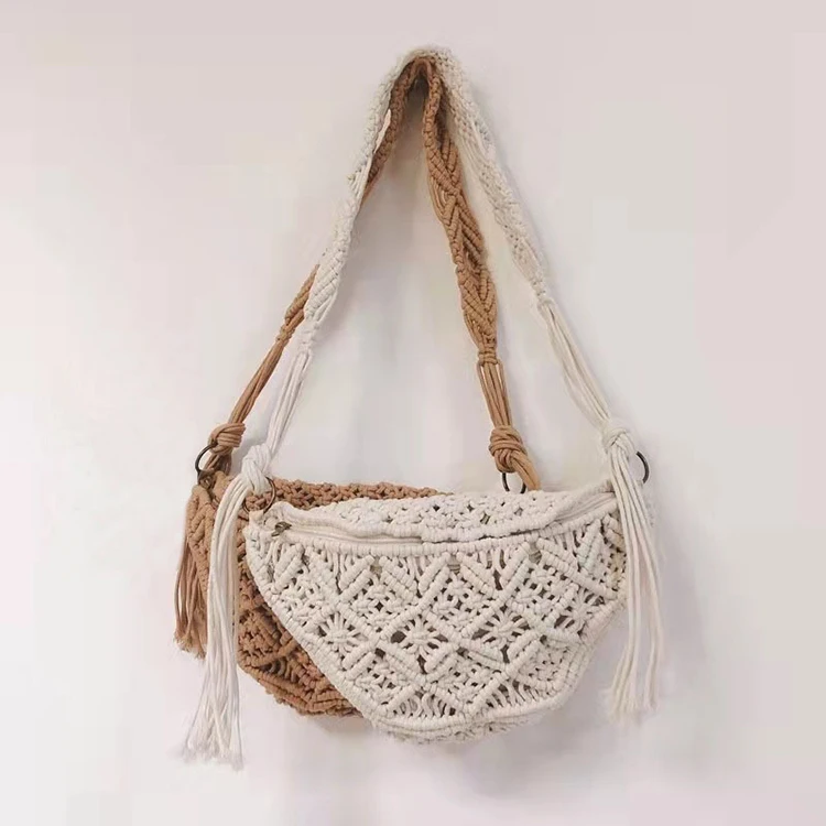 Cotton Macrame Crochet Bag Knitted Tassel Shoulder Purse Bohemian Ladies Hand Bags Handbag Shoulder Bags for Women