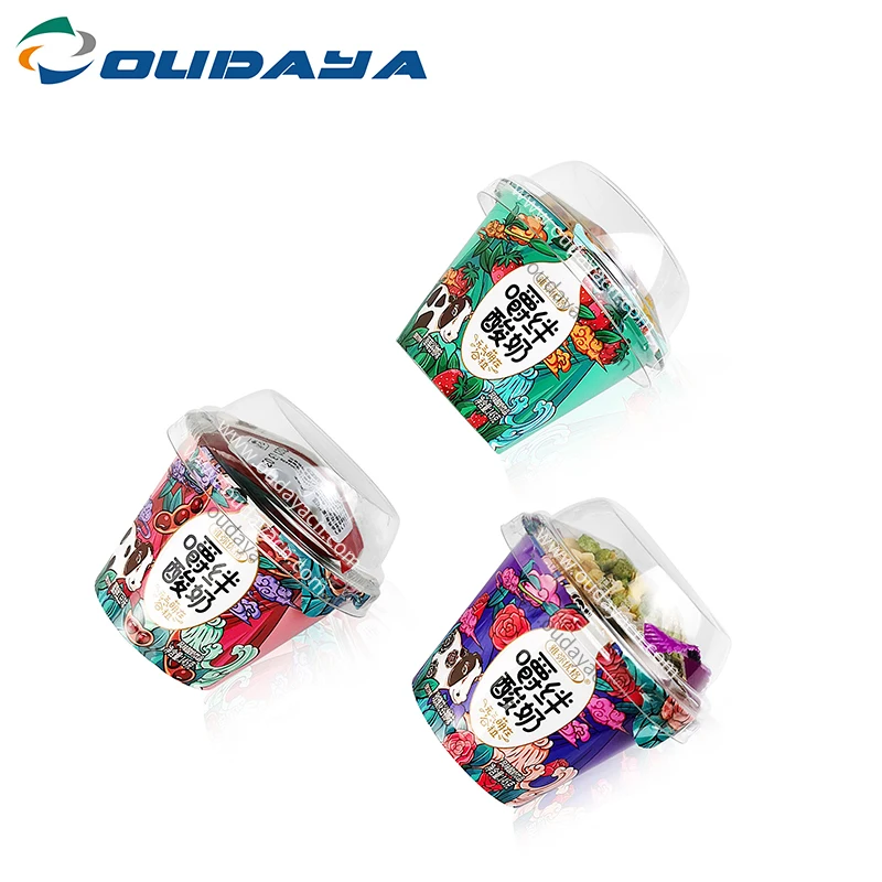 custom size food safety printing activia yogurt dessert container packaging plastic hard cup with PET lid