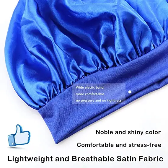 Big custom logo silky hair tie wrap sleeping hat en satin fashion silk adjustable women bonnets caps with drawstring for head