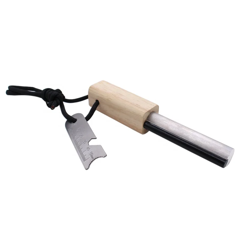 Best Emergency Waterproof Survival Fire Starter Magnesium Ferro Rod Combo with Wood Handle