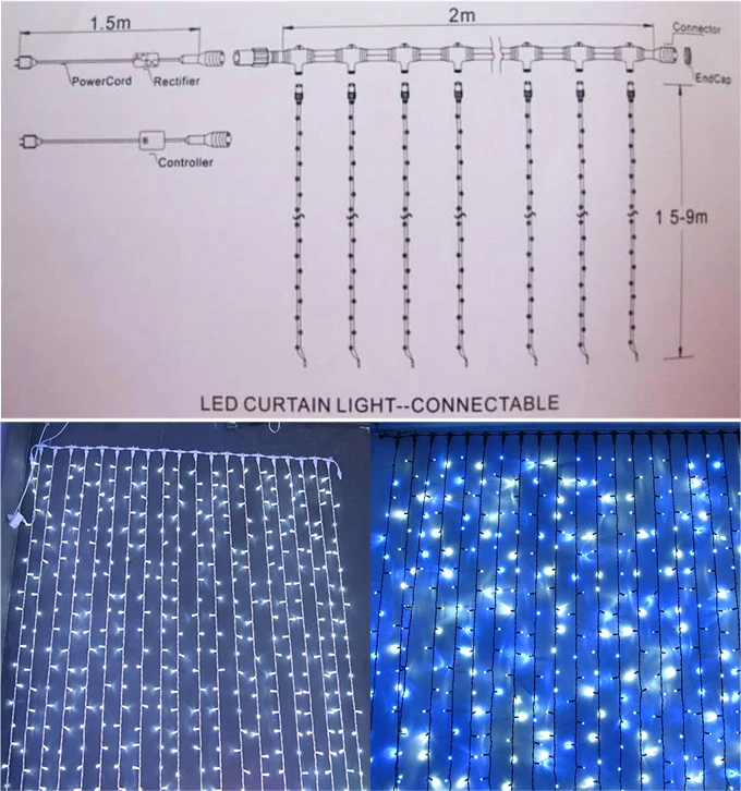 waterproof warm fairy curtain light light10 m Christmas decorative light for outside the house hanging led string curtain light