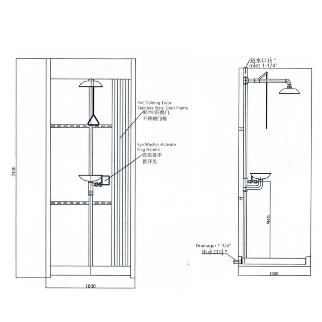 Индивидуальные ODM SS304 316 экстренное мытье глаз Закрытая душевая кабина для мытья с фонтаном