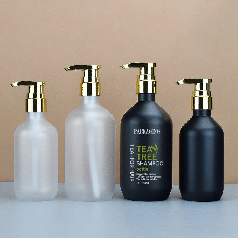 Pet 300ml 500ml matt black plastic frost EMPTY plastic lotion pump bottle for body cream cosmetic packaging bottle