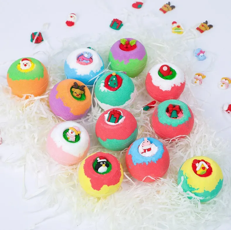 Private Label Cute Organic Kids Bubble Fizzy Bath Gift Set Bath Bombs With Surprise Toys Inside Christmas Bath Bombs Gift Set