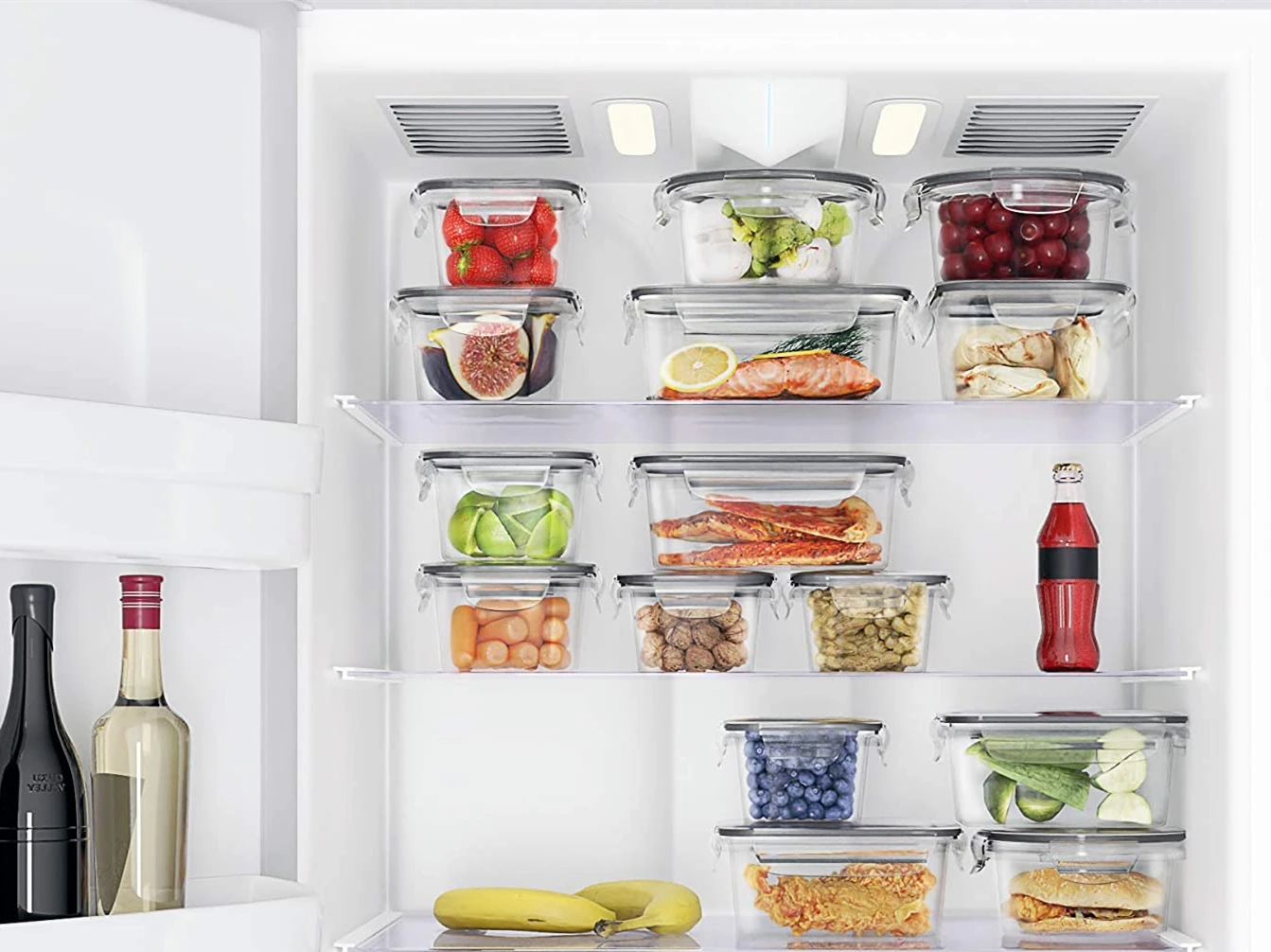 Transparent 12pcs Plastic Airtight Food Storage Set Organizer Fruit Vegetable Storage Containers for Kitchen, Pantry