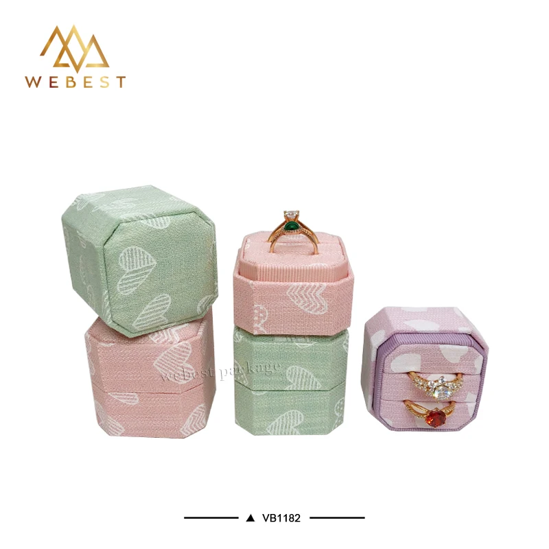 Webest equal octagon velvet ring box jewellery gift box velvet wedding ring box for 2 rings