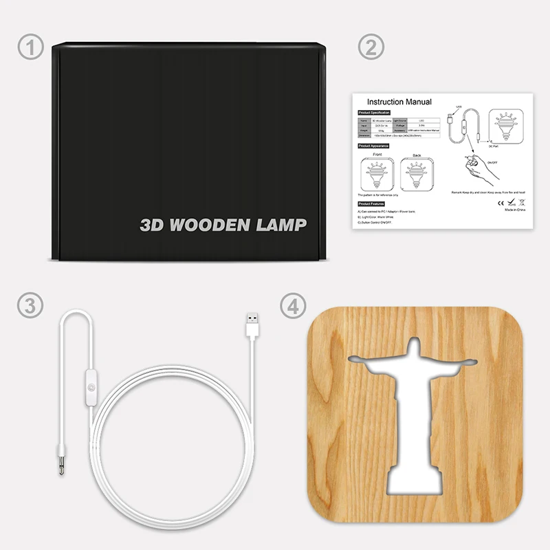FS-T1971W wooden night light popular 3d night light jesus cross