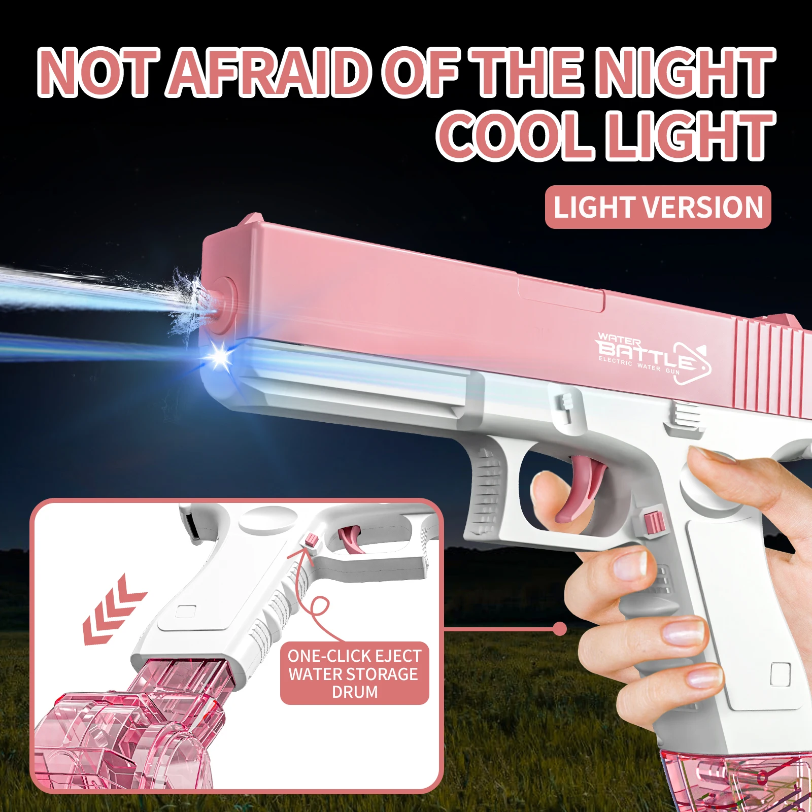 Child Gun Pistol Water Bullet Toy Large Capacity Powerful Glock Electric Fully Automatic Water Gun With Light For Indoor/Outdoor