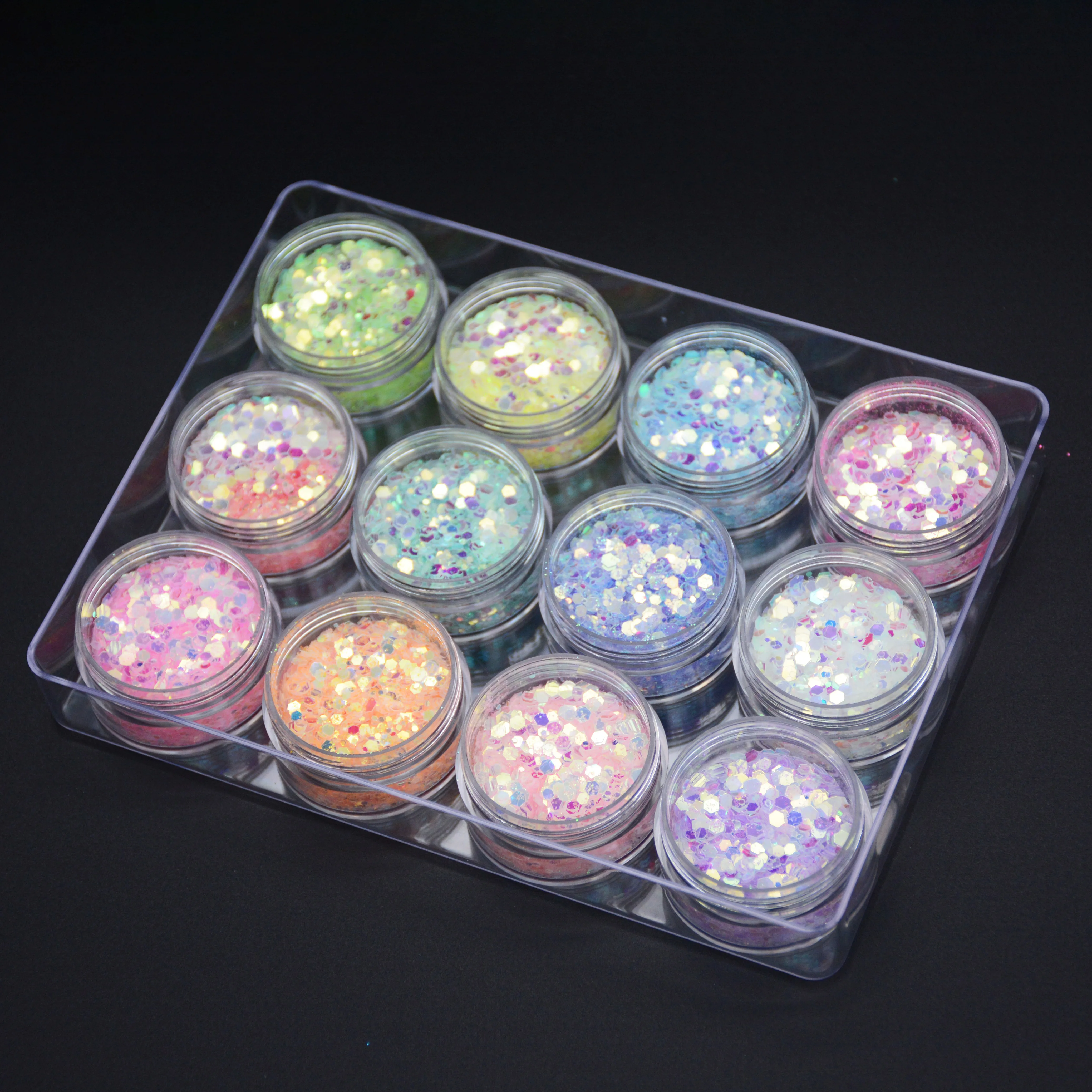 LG Series PET Rainbow Glitter Powder 8g in Jar 12 Colors in a Set For Nail Polish Craft Christmas Decoration Art