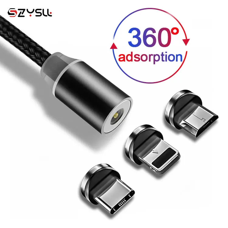 
3 In 1 Quick Charging 1M 3M Braided Micro Usb 2.4A Type C Magnetic Cable 