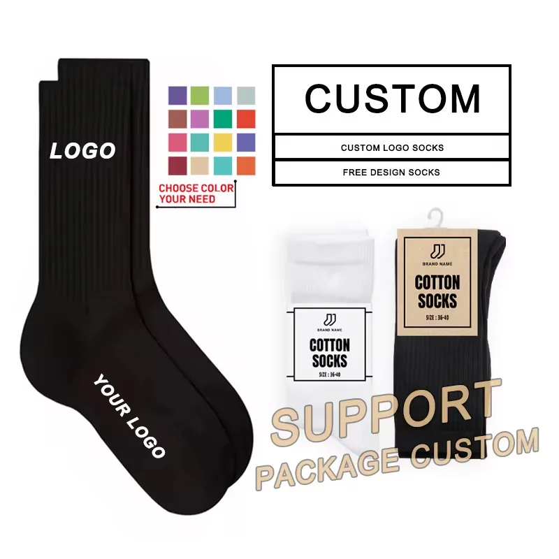 Custom Made Designer Socks Crew Men Custom Cotton Socks With Logo Custom Knitted Gym Socks