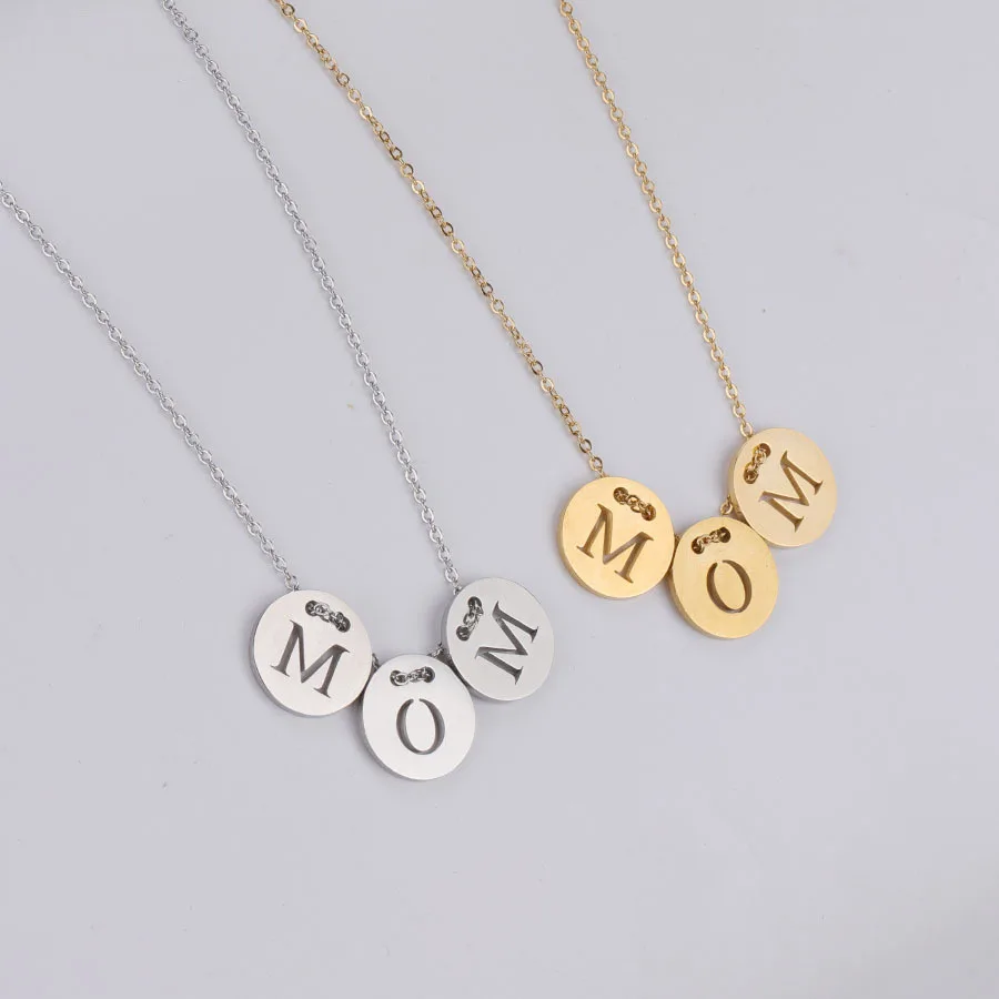 Ожерелье с буквами геометрической формы ювелирное изделие из полированной нержавеющей стали круглым кулоном в виде букв подарок на день матери ожерелье для мам