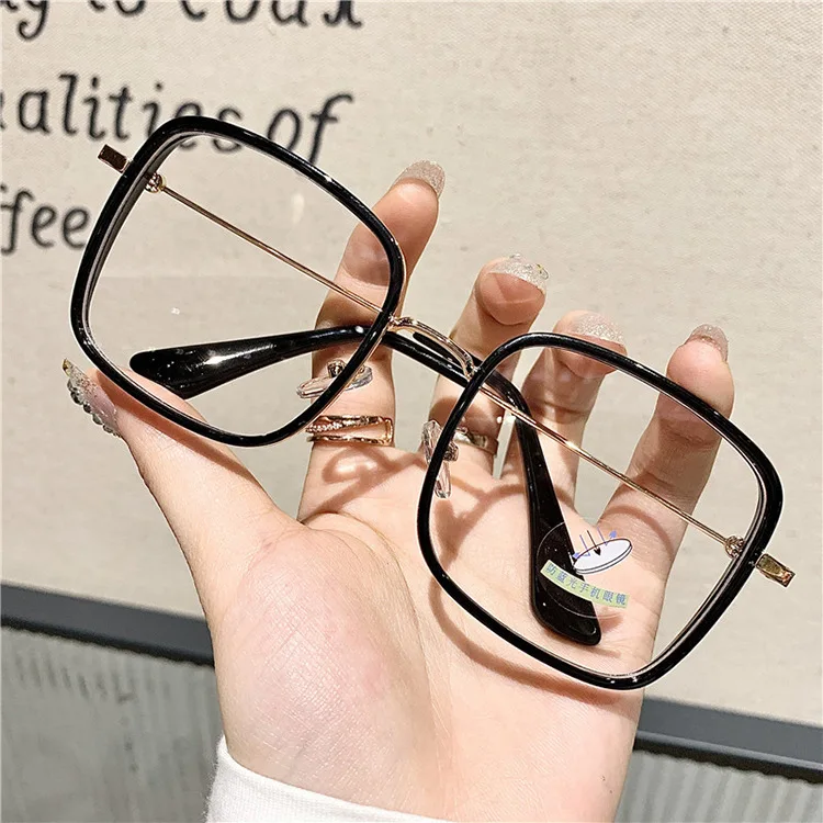 
Top brand designer oversized fashion flat light wholesale women square optical glasses men 