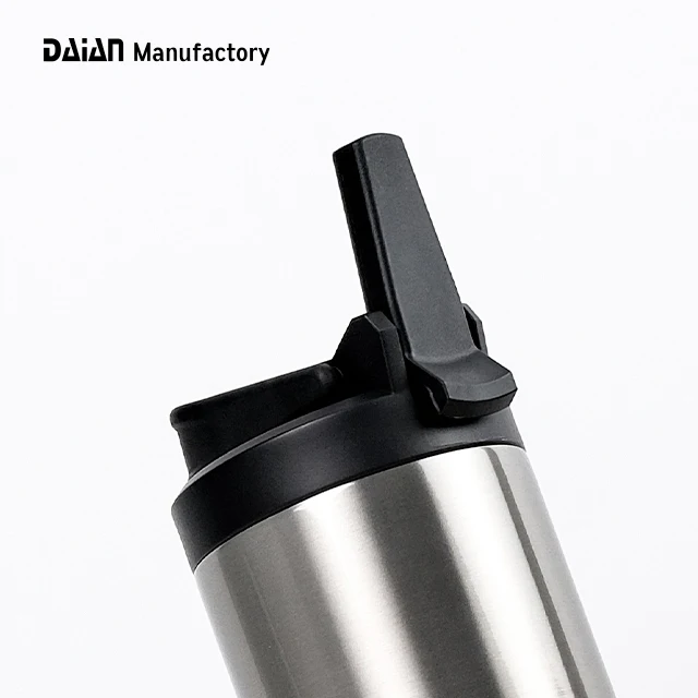20oz 32oz Luxury Double Wall Wide Mouth Stainless Steel Water Bottle with Straw Sports Vacuum Flask with Foldable Straw Lid