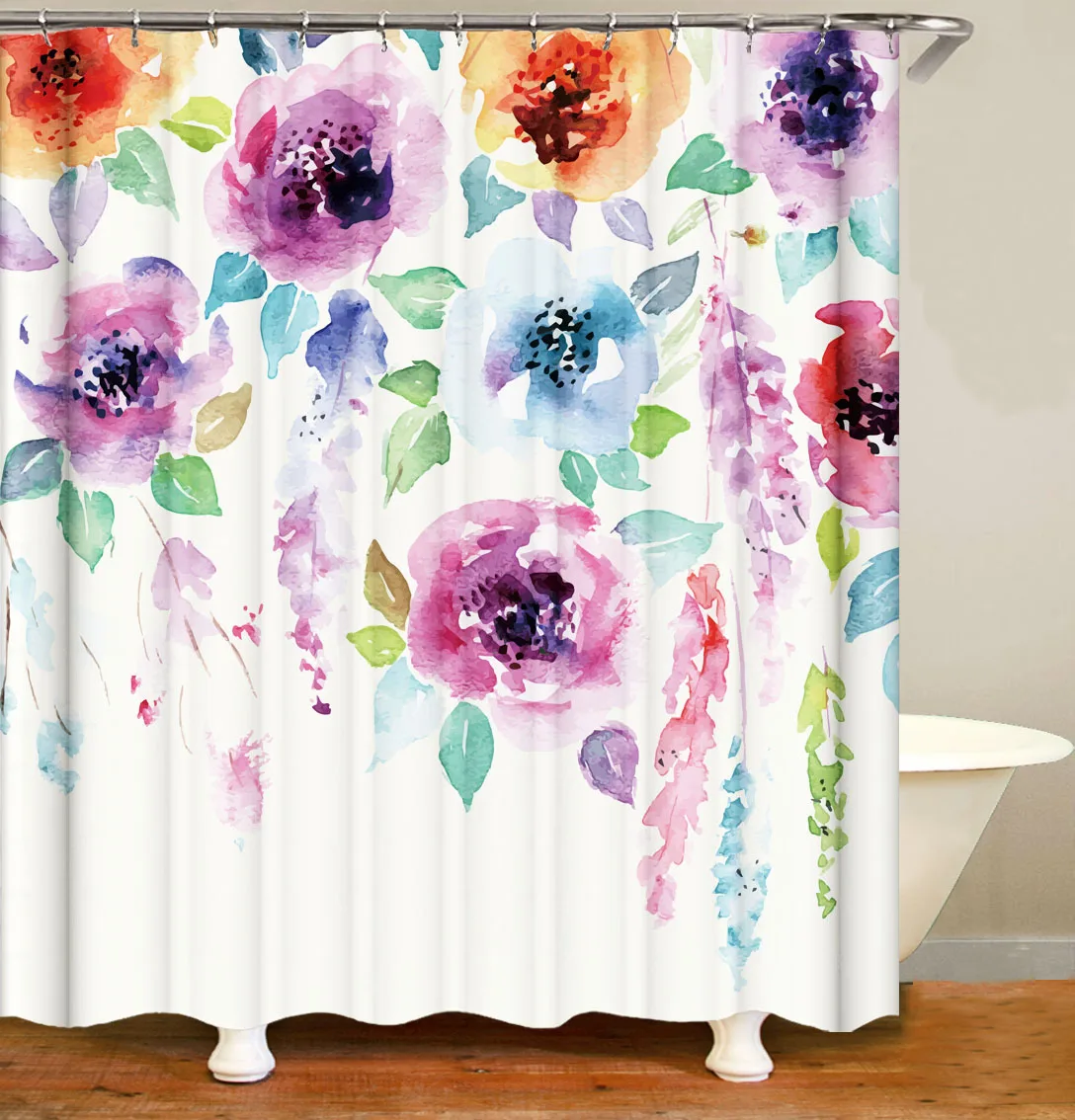 
i@home elegant ready made eco friendly flower print decor fabric shower curtain 180cm x 180cm 