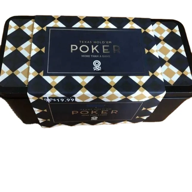 Deluxe Poker in a Tin Includes 2 Decks of Playing Cards 1 Double Sided Printed Felt Mat Plastic 200 Chips 1 Chip Holder BSCI SED