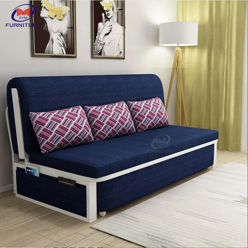 Save Space Cum Bed Fabric Modern Folding Chair Sleeper Living Room Metal Frame Sofa Bed