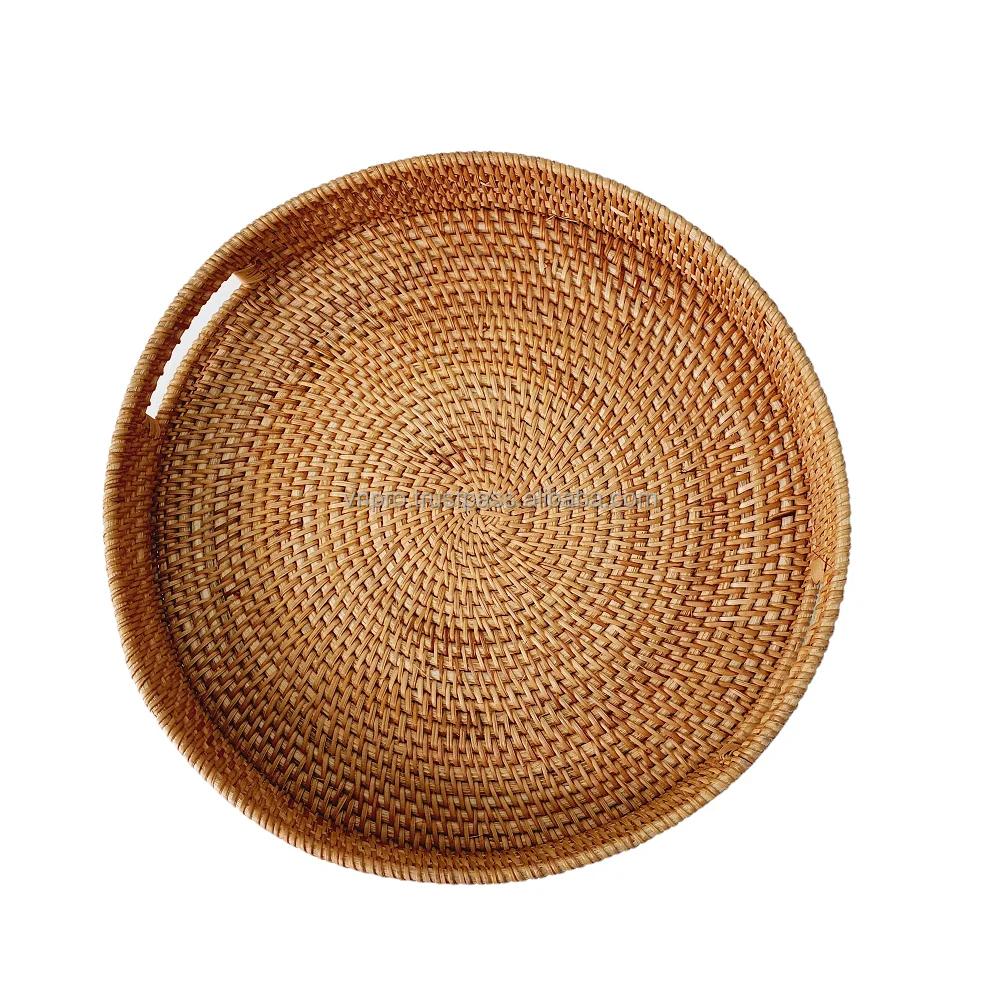 Rattan Serving Trays Breakfast Lunch Fruit Storage Decor Handmade Vietnam factory Rattan Tray
