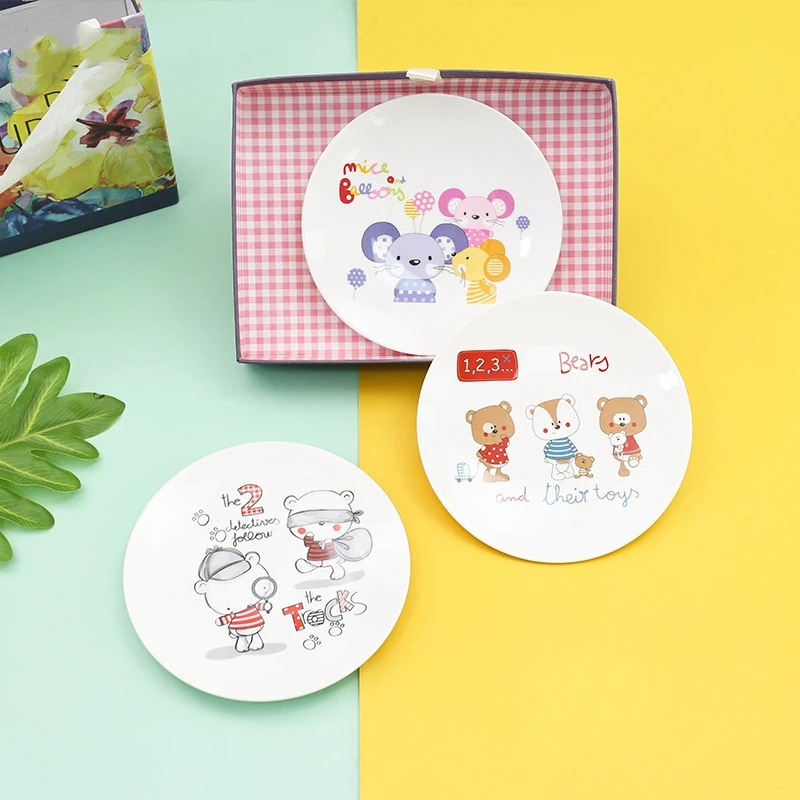 Factory Direct Sale Creative Melamine Cake Dim Sum Cartoon Pattern Round Melamine Dinner Plate