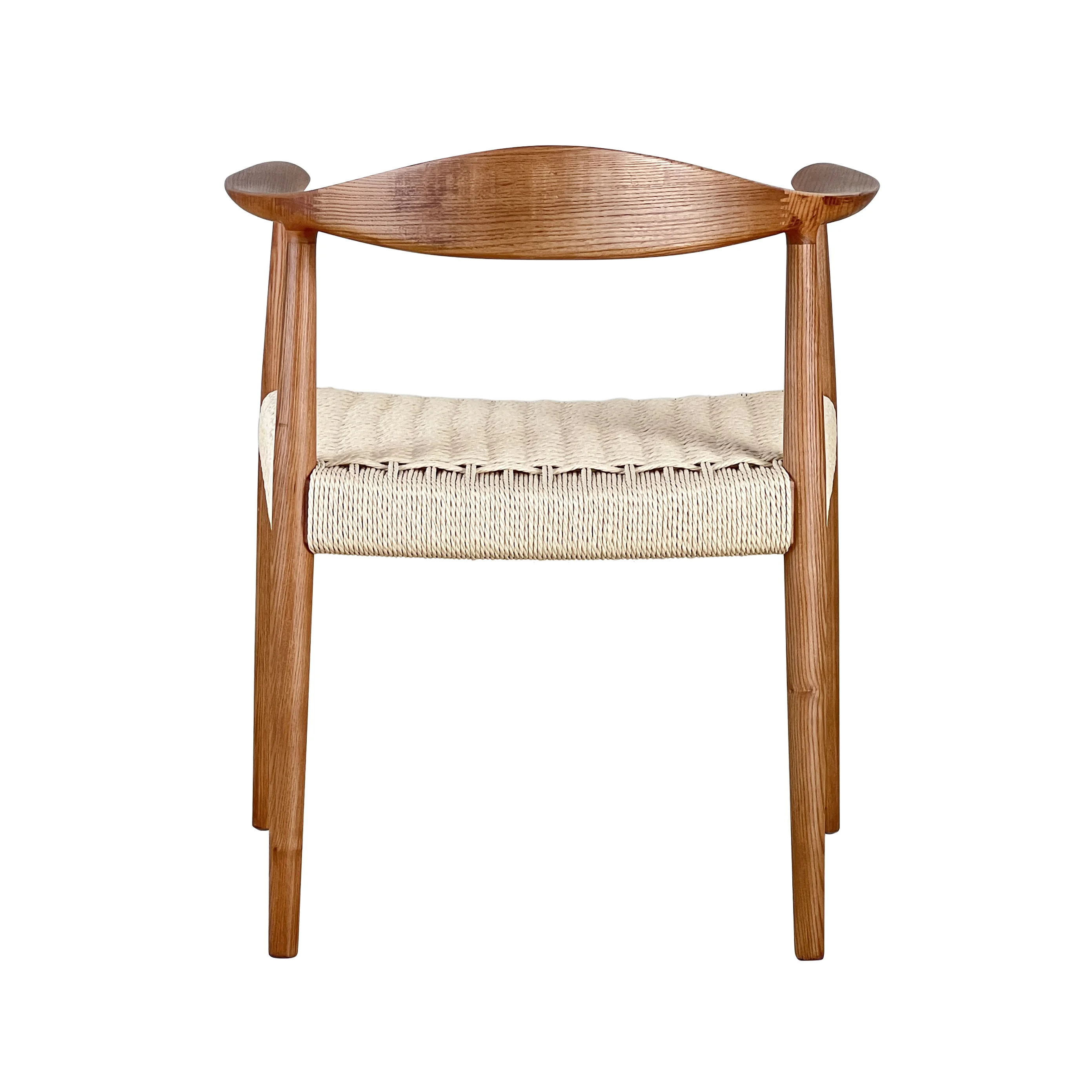 solid ash wood frame dining chair classic design armrest woven rope seat dining chair restaurant wooden chair
