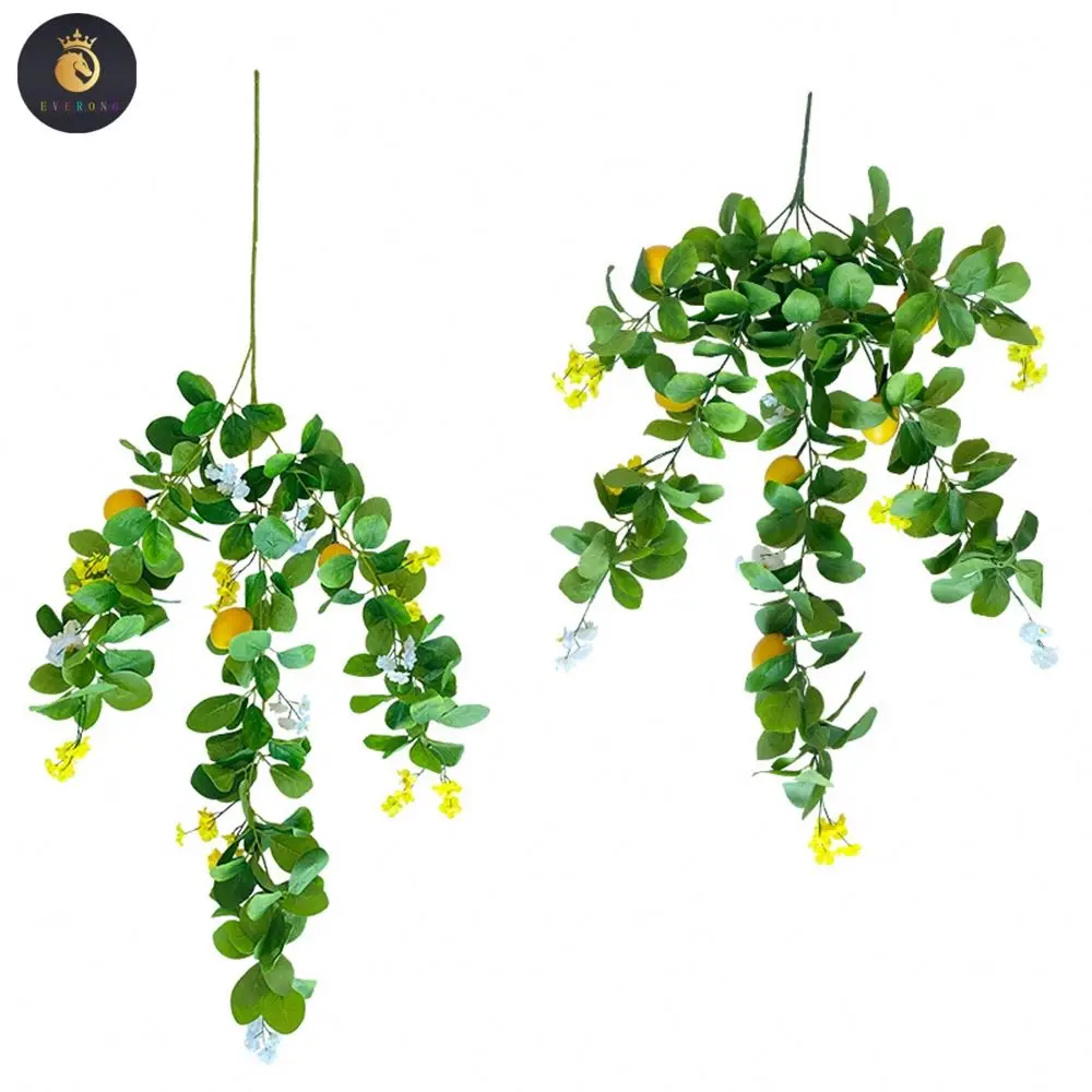 E090 Artificial Lemon Rattan Vine Garland Branches Green Leaves Lemon Branches