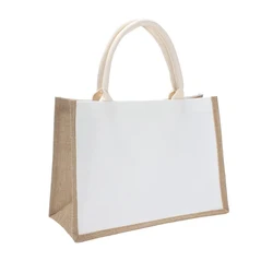 Wholesale solid linen shopping bag large beach bag summer linen jute beach bag with front canvas pocket