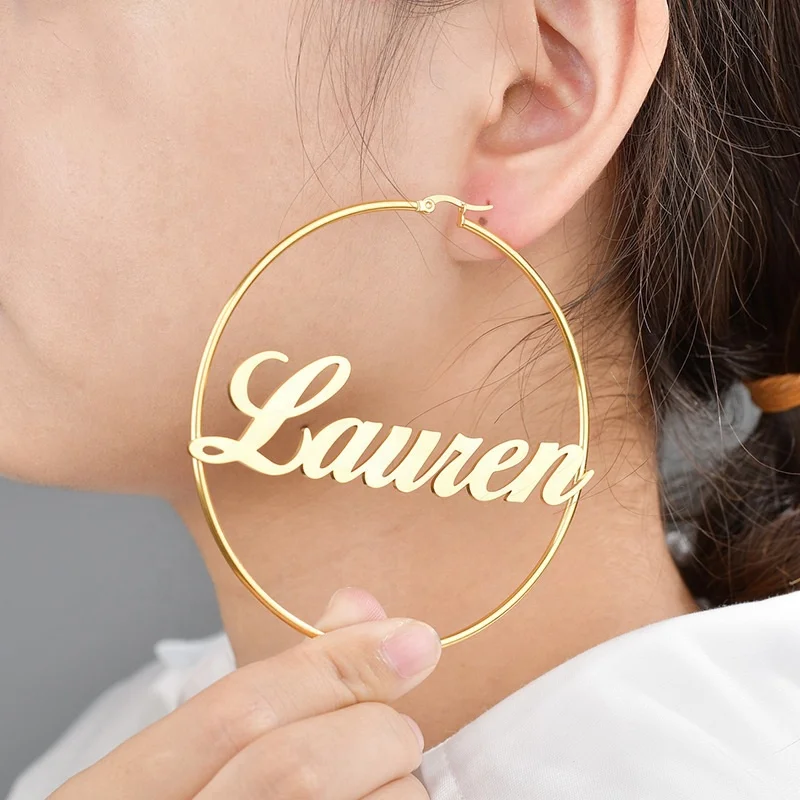 Personalised Custom Initial Name Zodiac Hoop Earrings 18K Gold Vacuum Plated Stainless Steel Earrings Women Designer Jewelry
