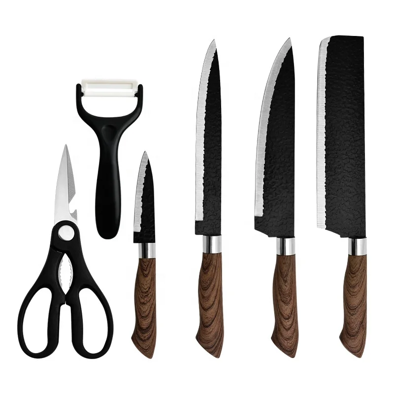 Hot Selling 6pcs Kitchen Knife Set with Peeler Scissors High Carbon Stainless Steel Design Kitchen Knives Accessories