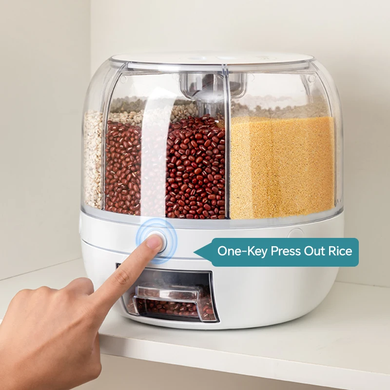 In Stock Rice and Grain Storage Container Food 360 Rotating Dispenser Measuring Cylinder with Lid Moisture Resistant