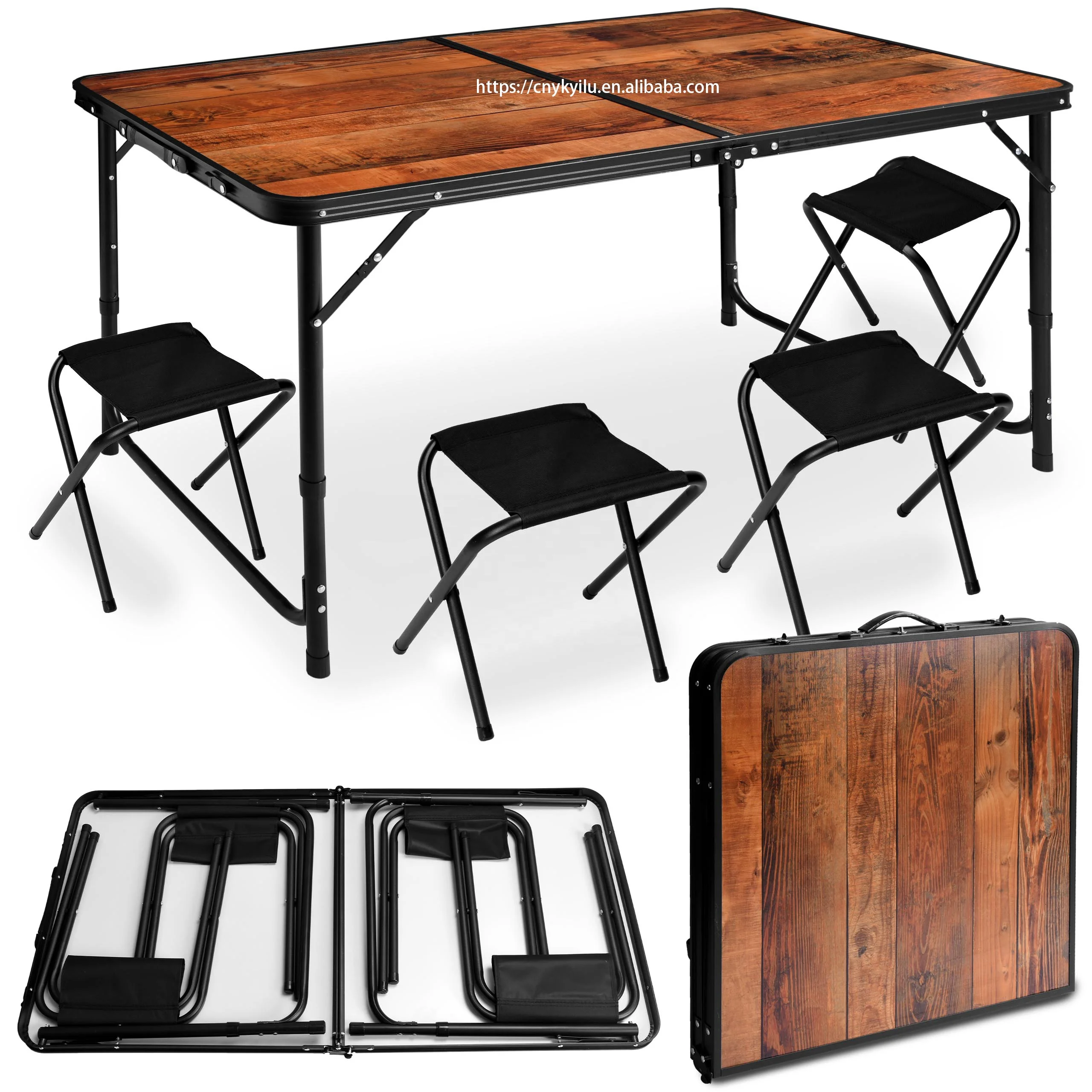 YILU Camping Folding Chair and Table Set Foldable Camp Chair Table Set Outdoor Portable Picnic Table with 4 Stools