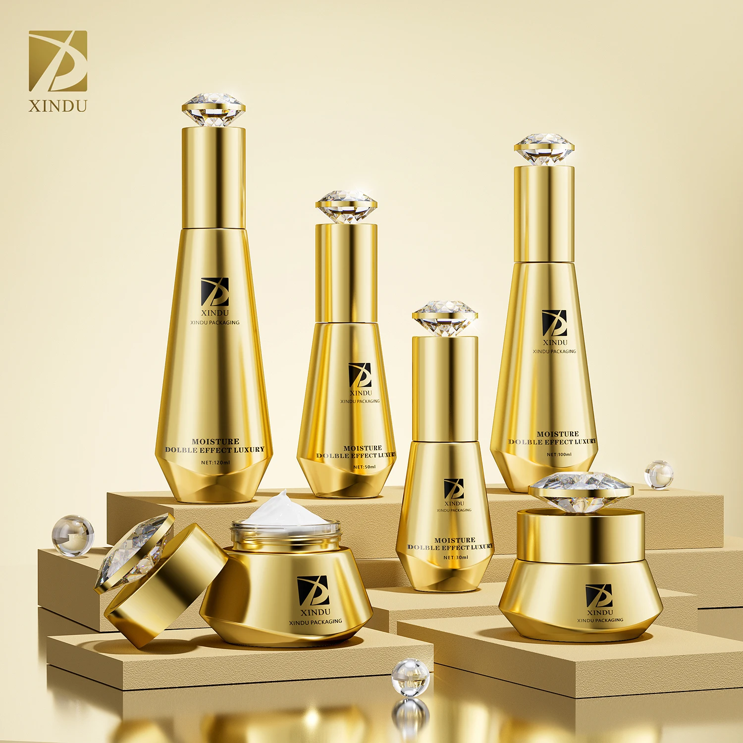 30ml Cone shape gold custom cosmetic packaging glass dropper bottle luxury Korean skincare bottle with pump for hair perfume oil