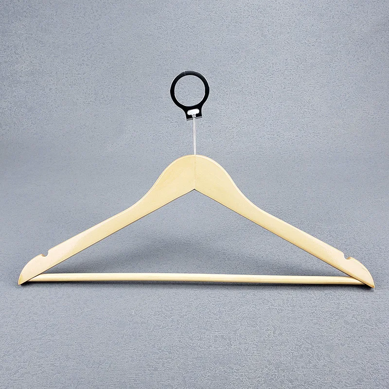 High Quality Natural Vintage Color Hotel Hangers Wholesale Anti Theft Wooden Hotel Suit Hanger with Ring