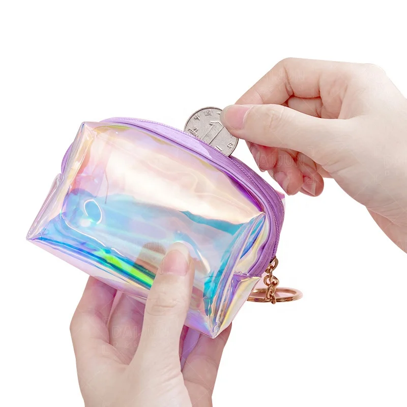 Custom Mini Plastic PVC Coin Pouch Bag Iridescent Design Transparent Coin Pouch Purse