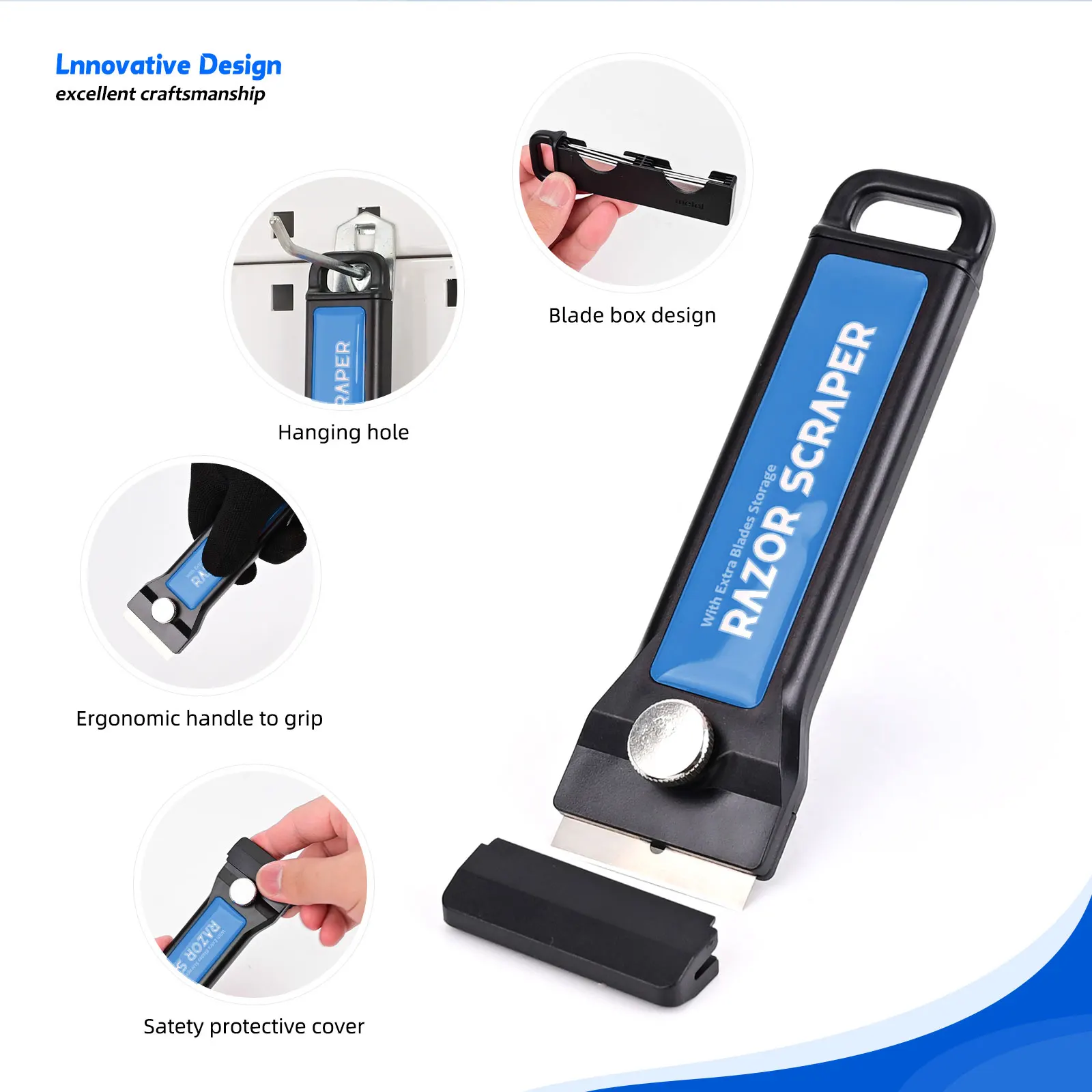Foshio Oem/Odm Plastic Window Glass Razor Scraper Tool With Steel Blade