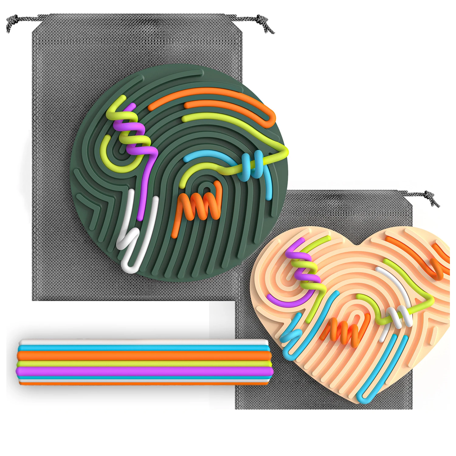 2024 New Sensory Activity Board Silicone Fidget sensory Toys with Travel Bag and Strings for Adults Kids Anxiety Relief Stress