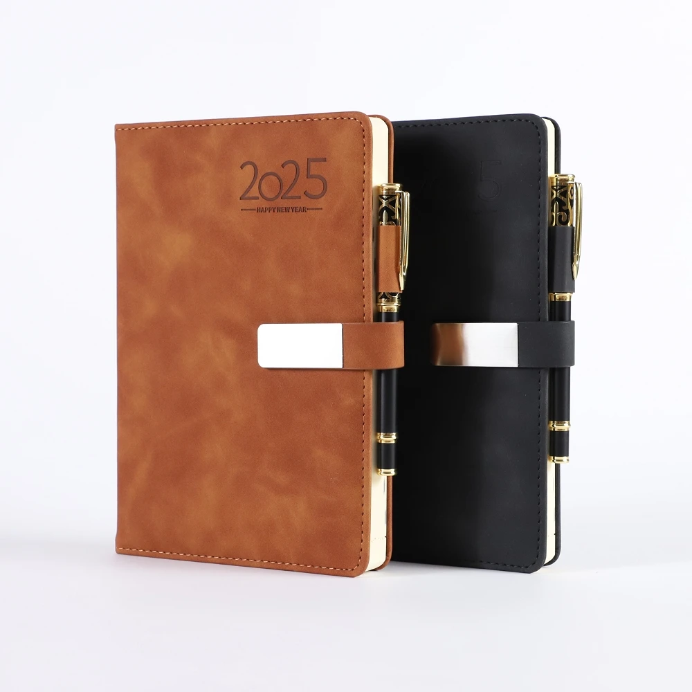 2025 Wholesale PU Leather Hardcover  Diary Business Notebook Customized Year Planner personalised Agenda