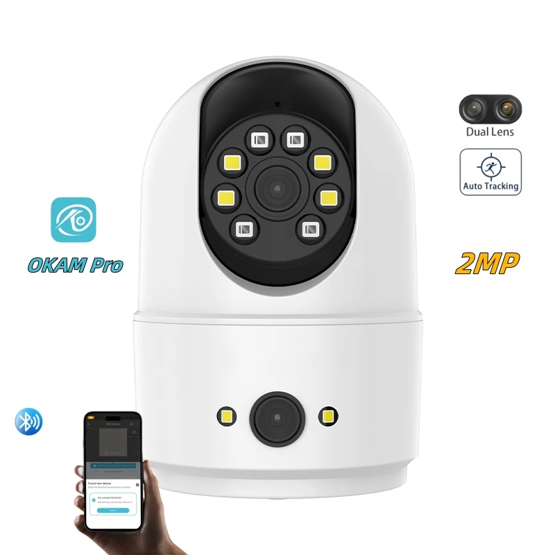 Best Sales Indoor Full Color PT Camera Wifi Dual Lens 2MP CMOS Sensor Home Security Camera 2.4G Wifi Two Way Voice Alarm Camera