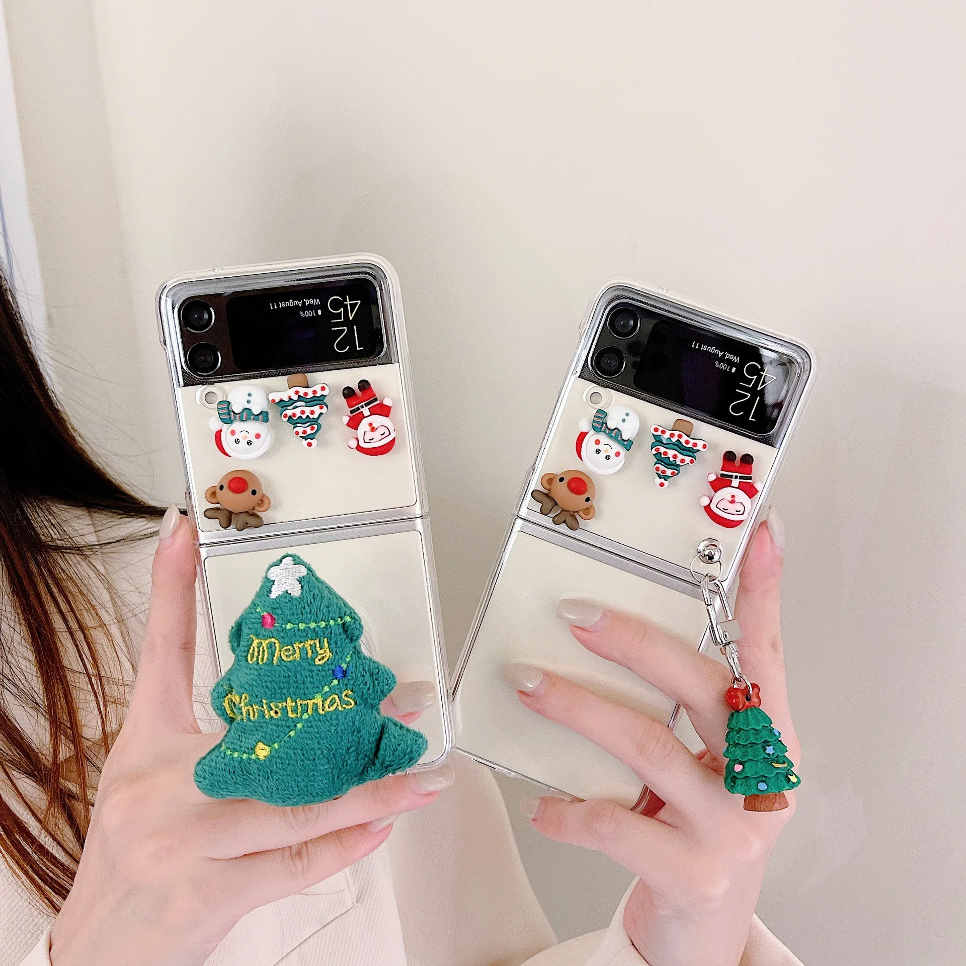 Lovely Christmas tree pendant PC hard shell folding screen mobile phone case for Samsung Z Flip 3 all-inclusive protective cover