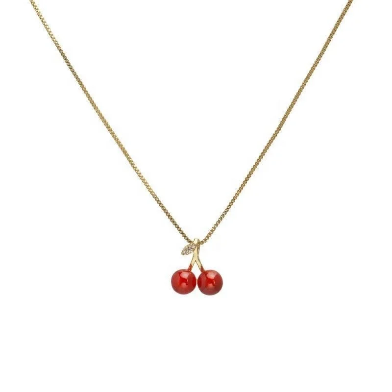 2024 Popular Metal Cherry Pendant Necklace Red Fruit Necklace for Women Birthday Graduation Party Prom Jewelry Gift
