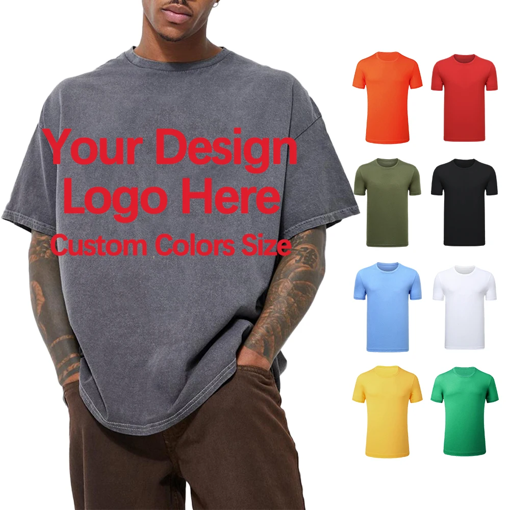Custom Logo Puff Printed Blank Plain Oversized Knitted Graphic Loose Fitting Cotton Tshirt For Men