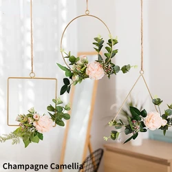 Floral Hoop Wreath Set of 3 Artificial Rose Eucalyptus Garland Metal Hanging for Wedding Nursery Wall Decor Garden Ornament