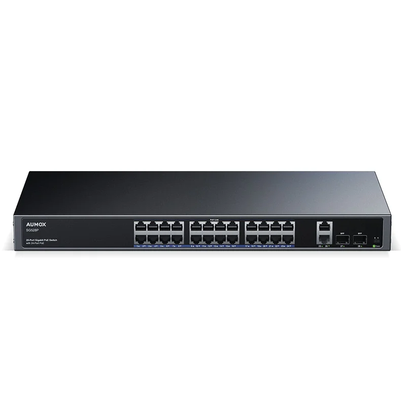 High Quality Metal Ip Camera IEEE 802.3Af/At 400W 26 X 10/100/1000Mbps Unmanaged 24 Port Poe SFP Gigabit Switch